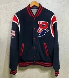Polo Ralph Lauren P Wing USA Varsity Fleece Jacket Navy Size L MINT - Picture 1 of 16