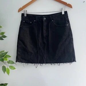 Glassons Denim Womens Size 10 Short Denim Skirt Black Raw Hem 100% Cotton - Picture 1 of 7