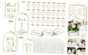 31 Sets Gold and White Table Number Cards With Holders - Double-Sided Foil - Picture 1 of 8