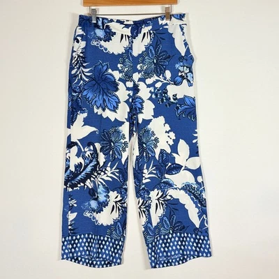 Chicos Mujer 1.5 10 Estampado Floral Pierna Ancha Pantalones Azul Blanco Crop Resort Chic Foto 1 de 4