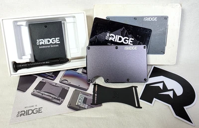 Ridge Slim Minimalist RFID Blocking Wallet Cash Strap Aluminum Gunmetal Gray VGC - Image 1 of 4
