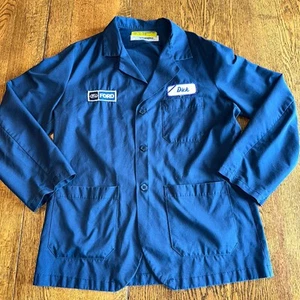 Vtg Dick Ford Mechanic Shop Lab Coat Jacket Workwear Wrangler 42 Made USA - Picture 1 of 12
