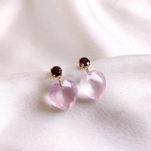 1.35Ct Natural Rose Quartz Earrings 14K Gold Heart Studs January Birthstone - Picture 1 of 7