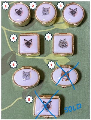 Винтажный 1» Cat лицо безделушка фарфора и латуни таблетки коробка, Италия: !ВЫБЕРИТЕ ОДИН ПО НОМЕРУ! - Изображение 1 из 4