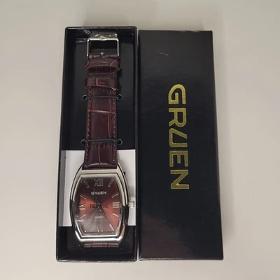 Gruen Precision SR626SW Tonneau Barrel Men's Watch Brown Leather Strap Works - Image 1 of 3