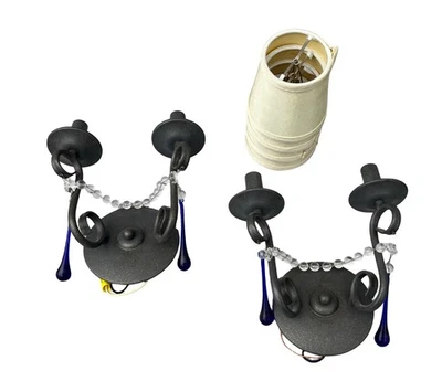 Par de apliques de pared de hierro forjado con brazo desplazado con cristales + pantallas, bombillas Foto 1 de 4