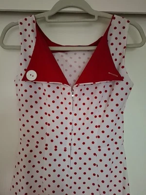Bettie Page Las Vegas Jazmin Pencil dress white with red polka dots Pin Up Sz. M - Image 1 of 4