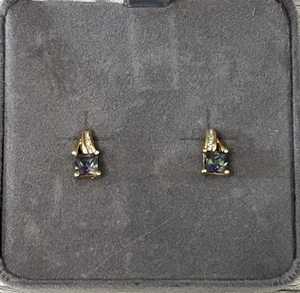 Vintage 10k Yellow Gold Mystic Topaz & Diamond Earrings 1.58 Grams - Picture 1 of 6