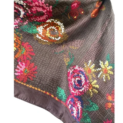Bufanda Hanae Mori 100 % seda nueva con etiquetas - estampado floral marrón, vintage de lujo Japón Foto 1 de 4