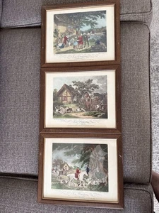 Vintage Set Of 3 Framed Fox Hunting Prints By G. Morland & E Bell Hand Coloured - Picture 1 of 8