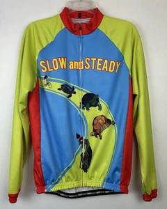 Cycling Jacket Mens Medium Fleece Insulated Blue Color Block Pockets Cycle - Picture 1 of 11