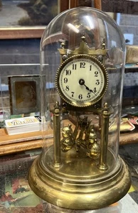Brass German Dome Clock Uranium Glass Face For Parts Or Restoration - Picture 1 of 13