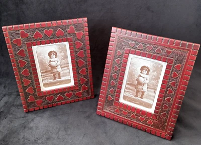 Набор из 2 рамок для картин 3,5 x 5 сердец дерево ручной работы в Польше красный музейный магазин - Изображение 1 из 4