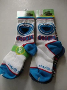 Sesame Street Blue White COOKIE MONSTER Strip Boy Socks Size 6 - 8 NEW - 4 Pairs - Picture 1 of 10