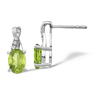 14K Solid White Gold Peridot Diamond Dangle Earrings - Picture 1 of 4