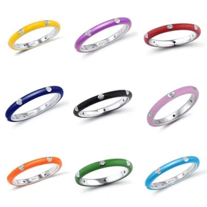 10 925 Wedding Zircon Women Cubic Rainbow Colors Silver Rings Size 6-10 - Picture 1 of 23