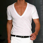 Mens V Neck Tops Muscle Tee Short Sleeve T-shirt Summer Casual Slim Fit Blouses