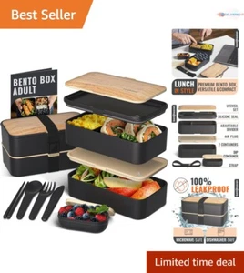 Microwave Safe Bento Box with Cutlery Set and Stylish Wooden Lid - 40oz Capacity - Picture 1 of 10