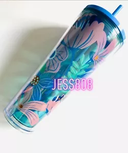 Starbucks Spring 2020 Blue Floral Flowers Clear Acrylic Cold Cup Tumbler - NEW - Picture 1 of 6