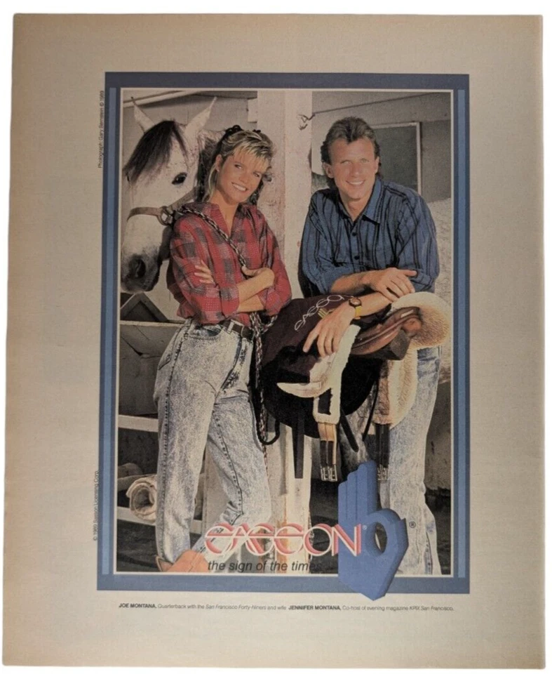 Pantalones de mezclilla Joe Montana 1989 San Francisco 49ers Sasson Rolling Stone anuncio impreso 9,5 x 12" Foto 1 de 1