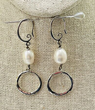 Real 12x9 mm White Baroque Cultured Pearl Earrings