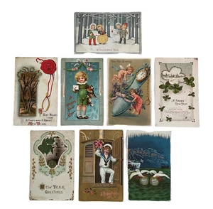 Happy New Year 8 x LOT Victorian Postcards Vintage SALVE! Sailor Peace Doves - Picture 1 of 11