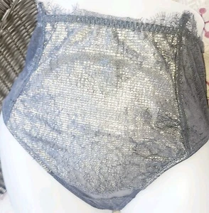Victorias secret Rare Vintage M Silver Grey High Waist Thong Shine Sheer Mesh - Picture 1 of 6
