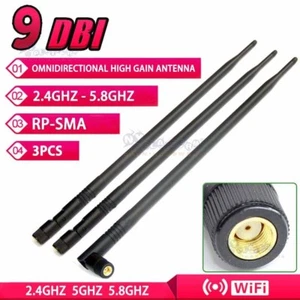 Antena inalámbrica 3X 9DBI RP-SMA 2.4G 5G amplificador Wi-Fi para PC de red de enrutador - Imagen 1 de 6