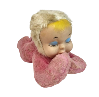 VINTAGE RUSHTON RUBBER FACE POUTY POUT DOLL PINK OUTFIT STUFFED ANIMAL PLUSH TOY - Image 1 of 4