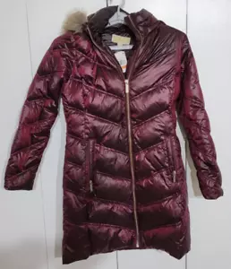 Michael Kors 77T4462M82 Faux Fur Trim Hooded Down Puffy Coat Brandy Small New - Picture 1 of 5