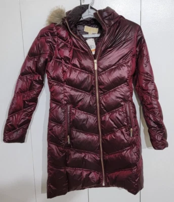 迈克高仕77T4462M82人造毛皮装饰连帽羽绒外套白兰地小号新品 — 第 1/4 张图片