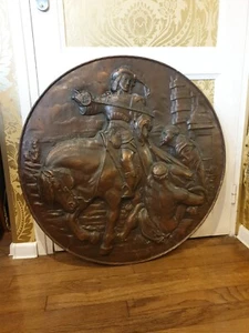 Ancienne Grosse Assiette Mural En Cuivre Signé Mecap Saint Martin Sur Cheval - Foto 1 di 13