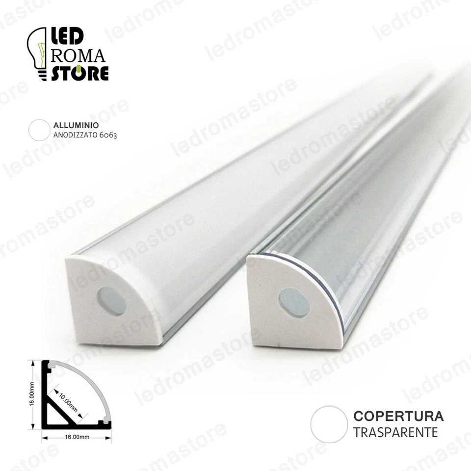 PROFILO ALLUMINIO ANGOLARE 1METRO STRIP STRISCE LED+COP.TRASPARENTE+CLIP+TAPPI - Immagine 1 di 1
