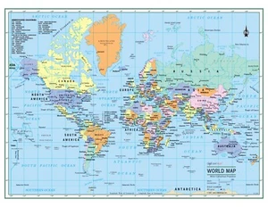 WORLD Wall Map Political Poster 22"x17" - LARGE PRINT Rolled Paper - Picture 1 of 1