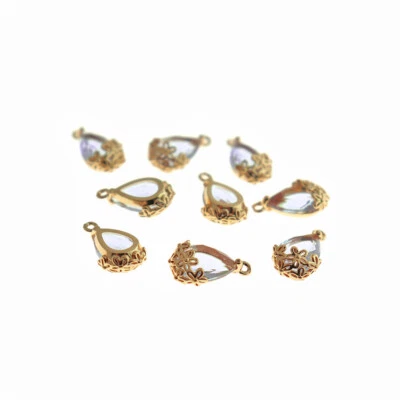 2 dijes colgantes de vidrio púrpura claro tono dorado - Z192 Foto 1 de 2