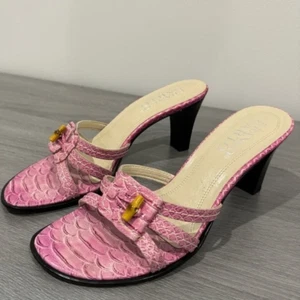 Franco Sarto Pink Leather 3” Heel Slip On Sandals Sz 7.5 - Picture 1 of 9