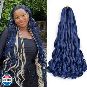 Cabello trenzado francés rizado 22 pulgadas 8 paquetes hinchable azul oscuro trenzado pre - Imagen 1 de 5