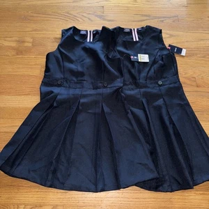 2 Navy Blue Sleeveless Over Cover All Izod Pleated Jumper Girls Sz 14 NWT School - Picture 1 of 4