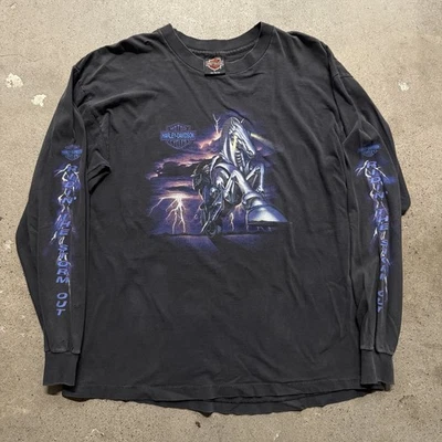 Vintage 90’s Harley Davidson Lightning Unicorn Long Sleeve Shirt Size L Biker - Image 1 of 4