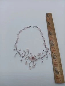 Pink Pearl Rose Quartz Flower Necklace 925 Lucas Lameth - Picture 1 of 5