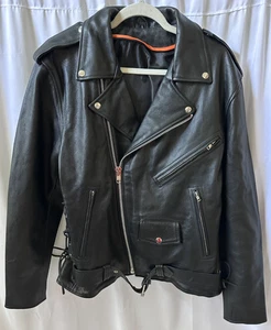 Chaqueta motera de cuero negra para mujer grande con cinturón asimétrica nueva sin etiquetas - Imagen 1 de 16