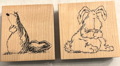 Estampillas de goma de madera montadas de Judith con mofeta y conejito de conejo Foto 1 de 2