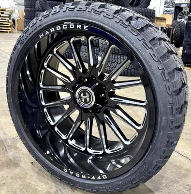 4x NEW 24X12 Hardcore HC24 Wheels & Tires! Black Milled 6x5.5 Chevy 6x135 F150 - Image 1 of 4