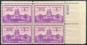 U.S. Scott #896, Plate Block of 4, 50th Anniv Idaho Statehood, Very Fine, MNH - Picture 1 of 2