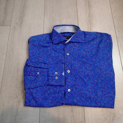 Bugatchi Mens Mens Blue Abstract Button  Nylon Spandex classic Fit Shirt sz s - Image 1 of 4