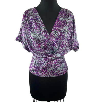 CYNTHIA STEFFE Gray Purple Print Dolman Sleeves Dressy Top XS - Image 1 of 4