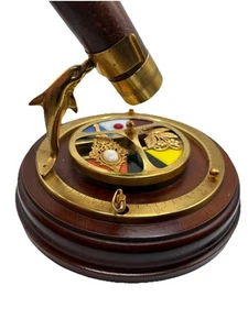 Kaleidoscope Wind Up Music Box Rotating Wood Brass Dolphin Stained Glass - Picture 1 of 22