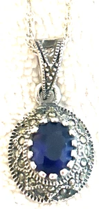 COLLAR COLGANTE HALO ZAFIRO CIRCONITA CÚBICA PLATA ESTERLINA 16” DE COLECCIÓN - Imagen 1 de 5