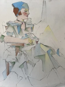 Audrey Skaling (New York 1912-2009) Sitzende Frau Farbe Modernist Kubist Zeichnung - Bild 1 von 4