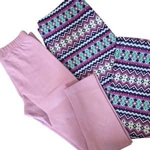 Lands End Leggings Girls Large Lilac Thistle Sparkle Chevron Fleece Lined 2 Pack - Picture 1 of 8